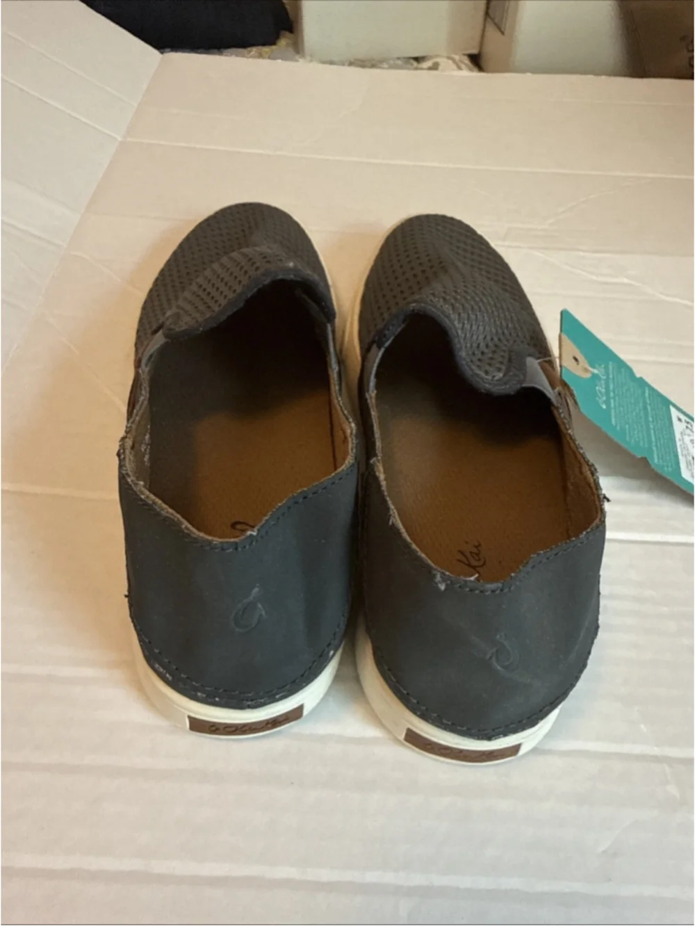 NWT Olukai Pehuea Charcoal Women’s 7.5 Slip On Shoes Comfort Sneakers